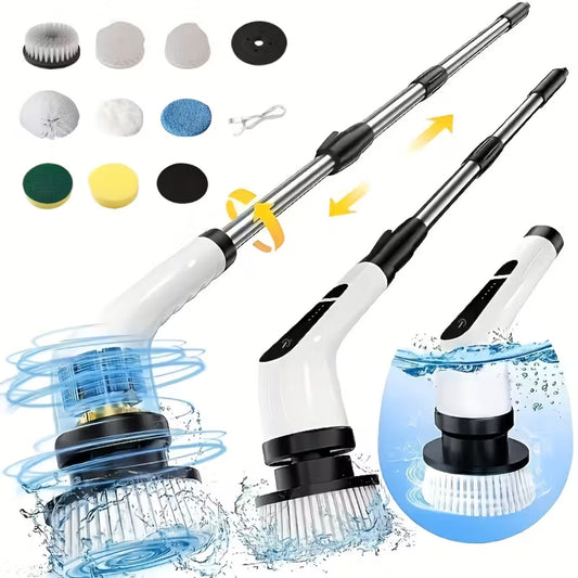 9-in-1 Electric Rotating Cleaning Brush – Wireless, Extendable & Multi-Surface Power Scrubber