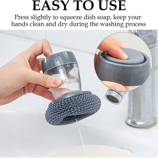 Liquid Adding Pot Washing Brush – Soap Dispensing Kitchen Scrubber with Replaceable Head