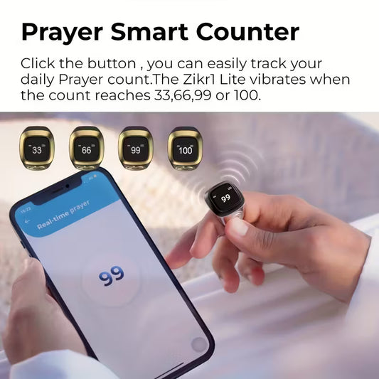 iQibla Smart Zikr Ring Flex – OLED Display, Tasbeeh Counter, Prayer Time Reminders, Bluetooth Connectivity